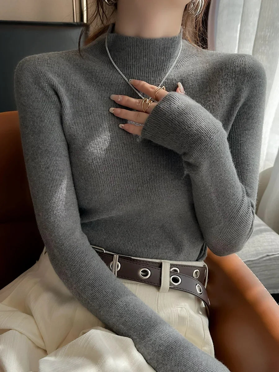New Autumn Winter Long Sleeve Knit Sweater Women Pullovers Black White Knitted Sweater Women Tops Sweaters Sueters De Mujer MZ54