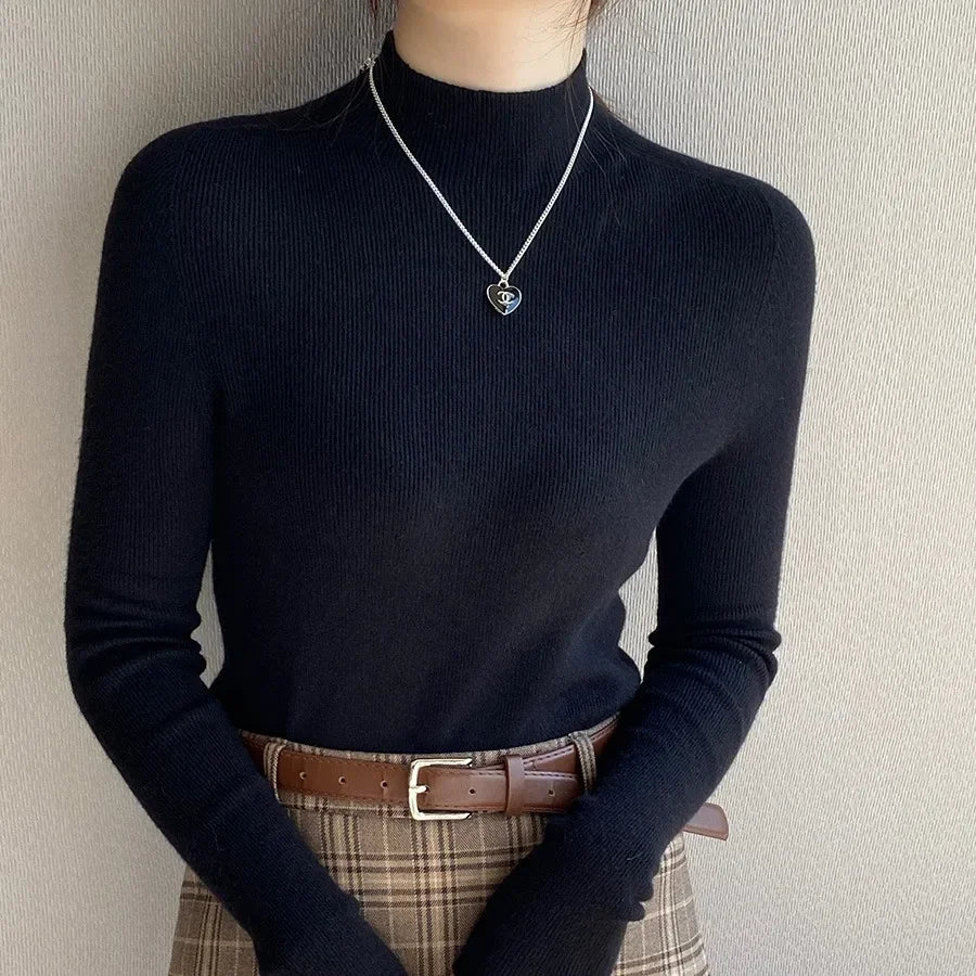 New Autumn Winter Long Sleeve Knit Sweater Women Pullovers Black White Knitted Sweater Women Tops Sweaters Sueters De Mujer MZ54