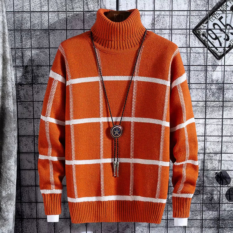 Christmas Sweater Men Clothes 2020 Winter Thick Warm Mens Plaid Sweaters Fashion Classic Turtleneck Men Pullover Warm Pull Homme
