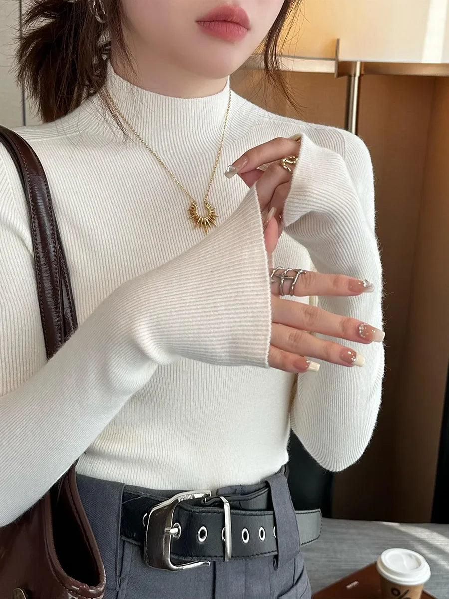 New Autumn Winter Long Sleeve Knit Sweater Women Pullovers Black White Knitted Sweater Women Tops Sweaters Sueters De Mujer MZ54