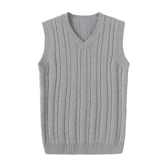 Men'S Cable Knit V Neck Relax Fit Sleeveless Knitwear Pullover Sweater Vest
